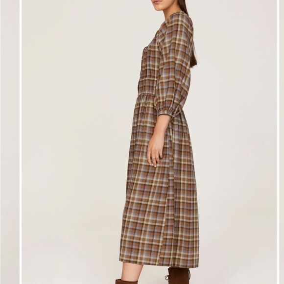 Madewell Indie Midi Peasant Dress Plaid XS - Picture 3 of 10